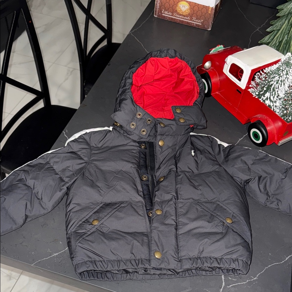 Polo by Ralph Lauren Black Puffer Jacket with Red Hood